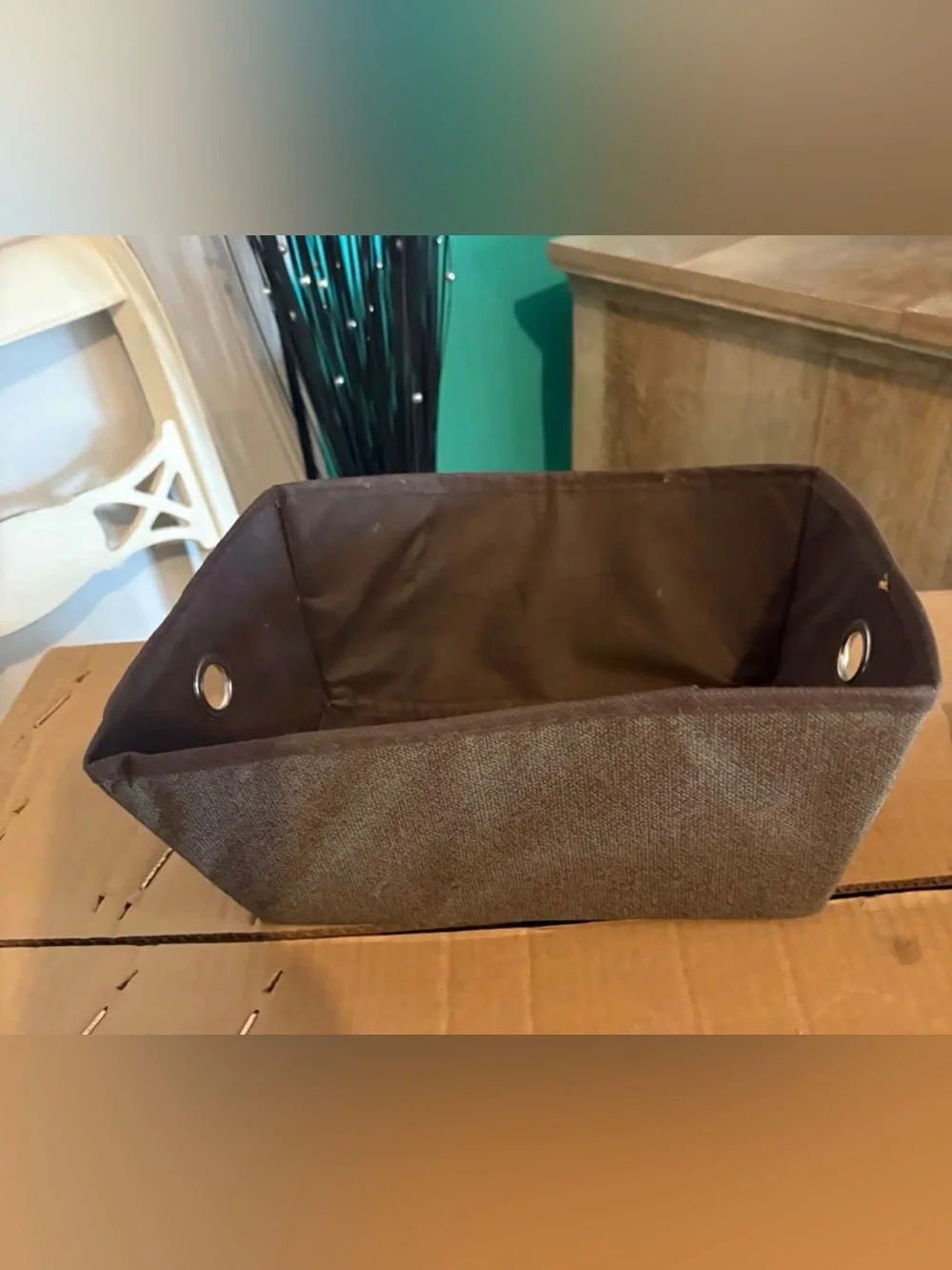 Brown Fabric Storage Bin with Metal Eyelets - Home Accents